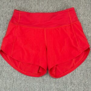 Lululemon Speed Up High Rise Lined short, size 2, 4”, Carnation Red